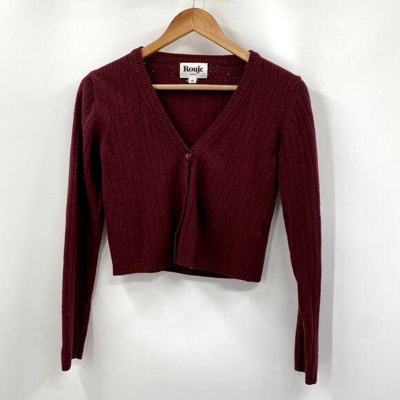 Rouje Paris raphael Maroon Cropped Cardigan Sweater - Picture 2 of 4